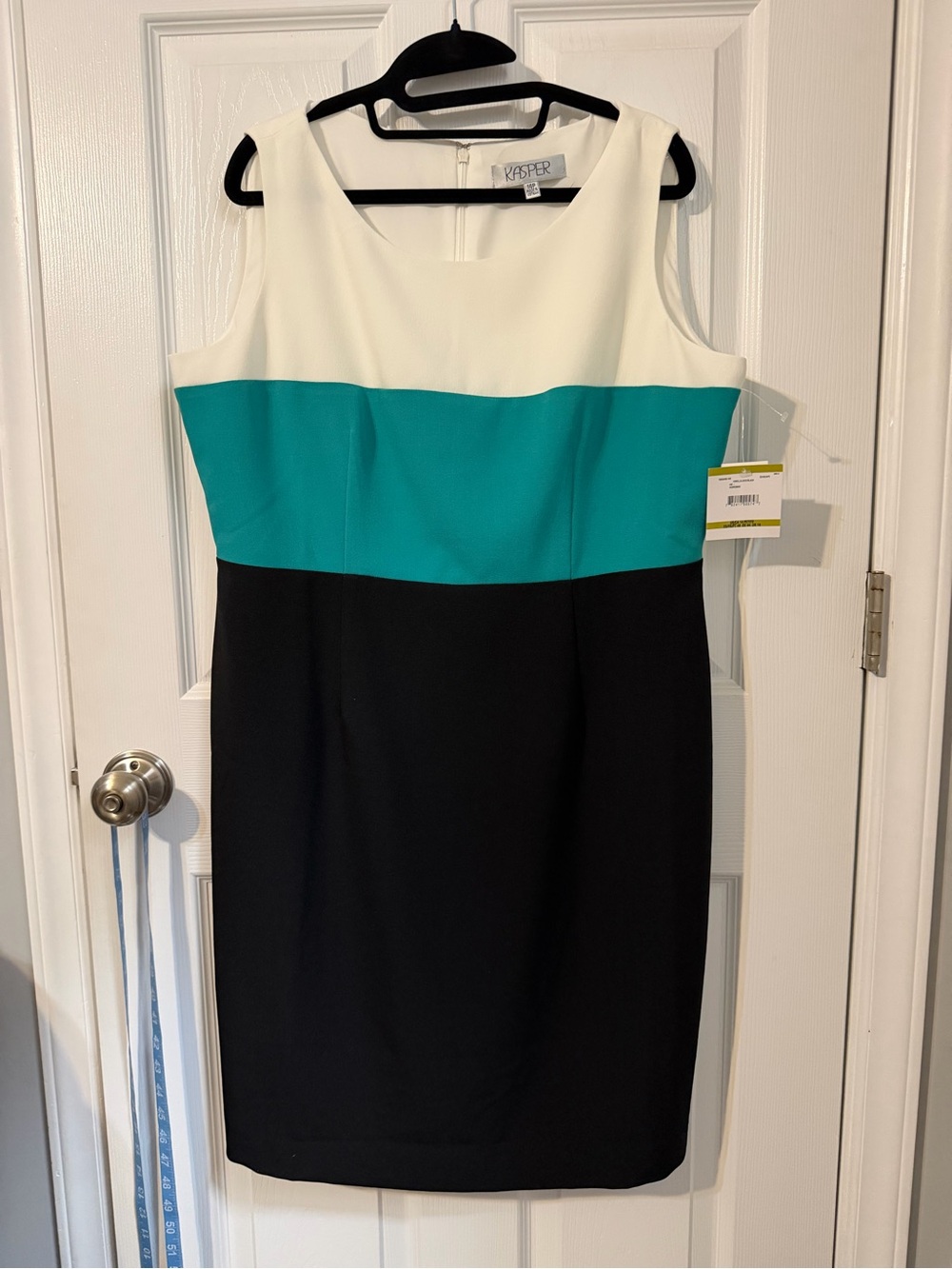 NWT Kasper Colorblock Sheath Dress in White, Teal & Black
